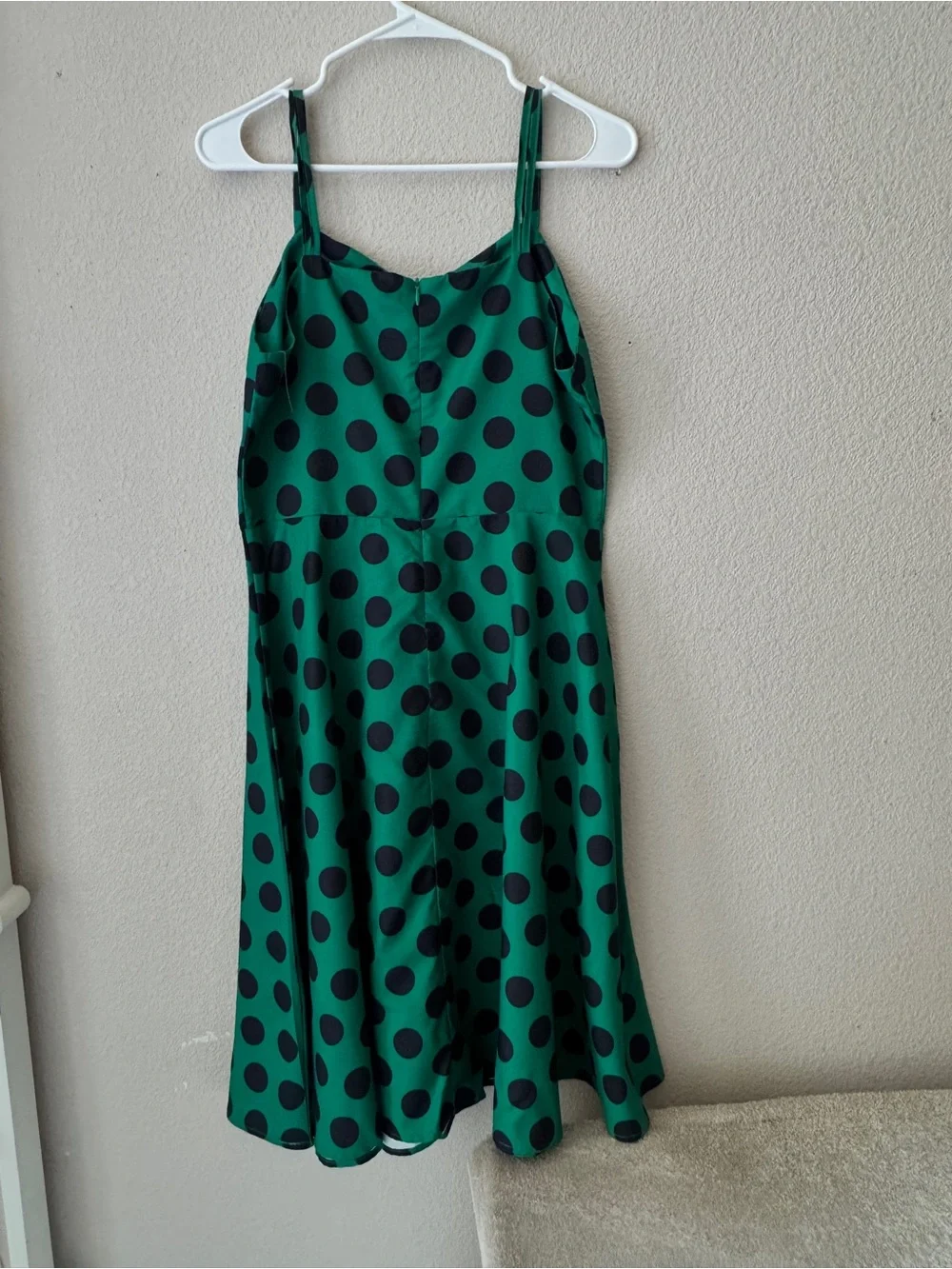Green Polka Dot Midi Dress with Spaghetti Straps - Picture 3 of 4